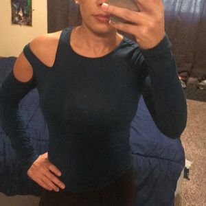 Express Teal shoulder cut out shirt XS